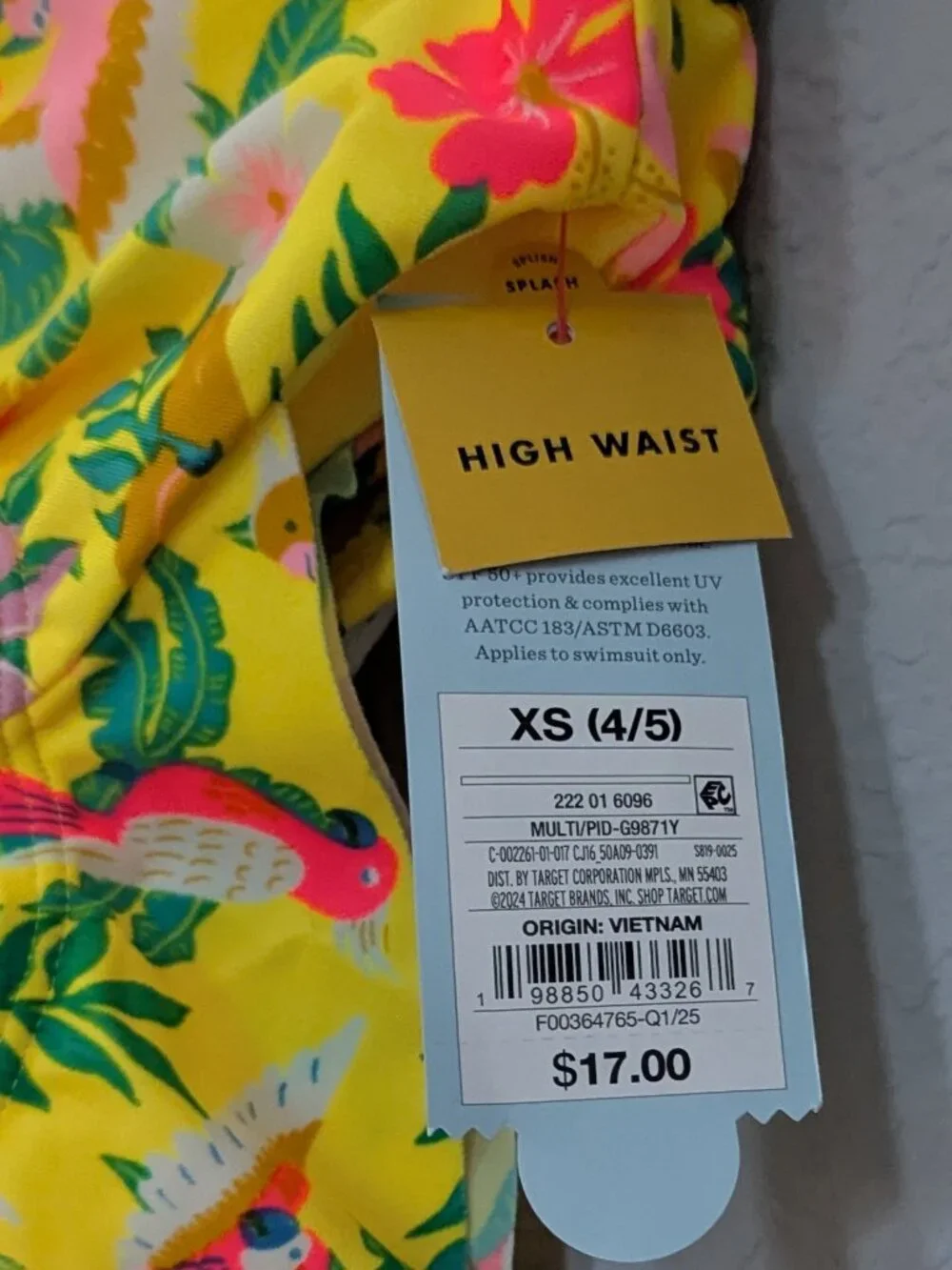NWT Cat & Jack Girls' Tropical Bird Friends Bikini Set - Yellow XS (4/5)